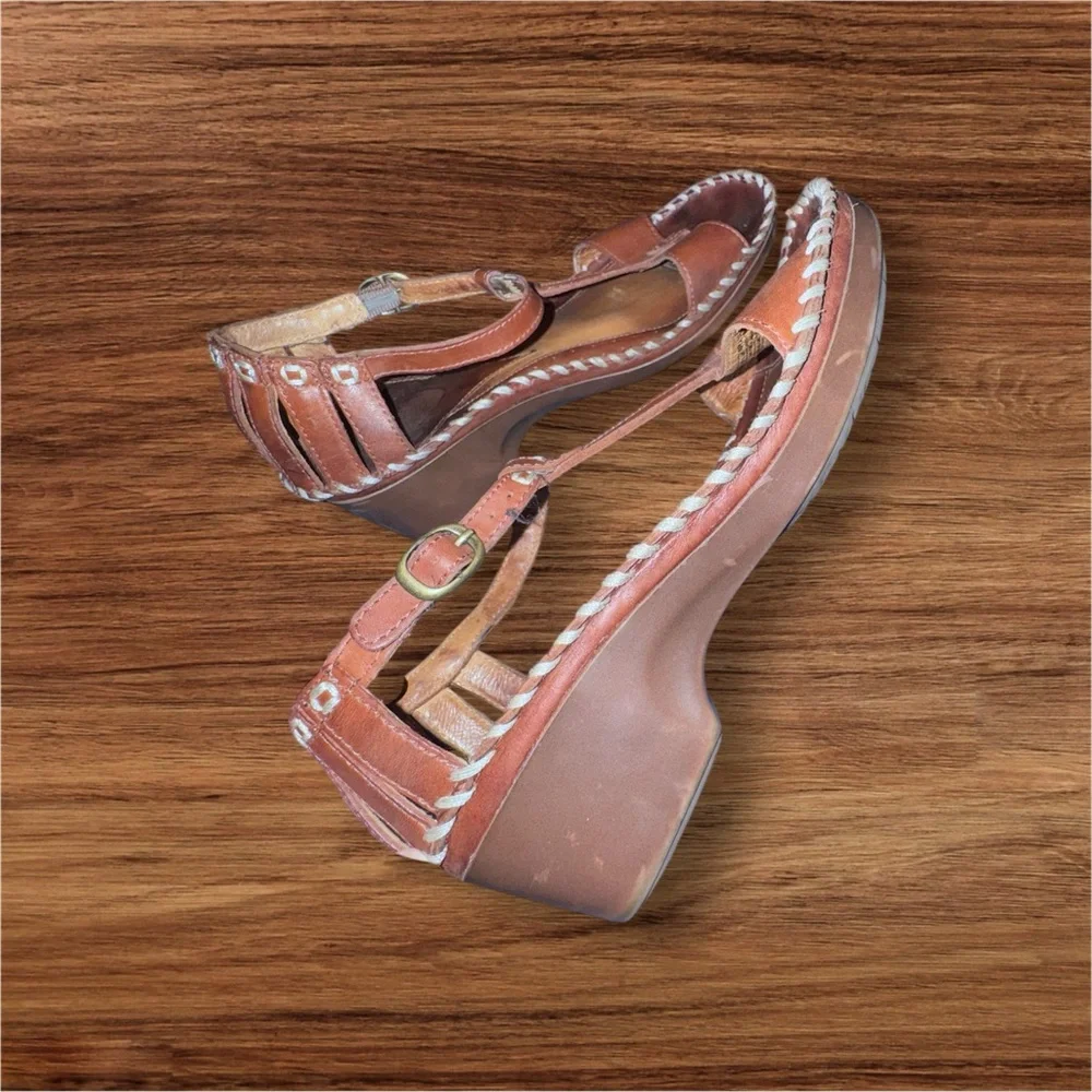 Ariat Shalimar brown leather T strapped wedge Sandle - Picture 2 of 4